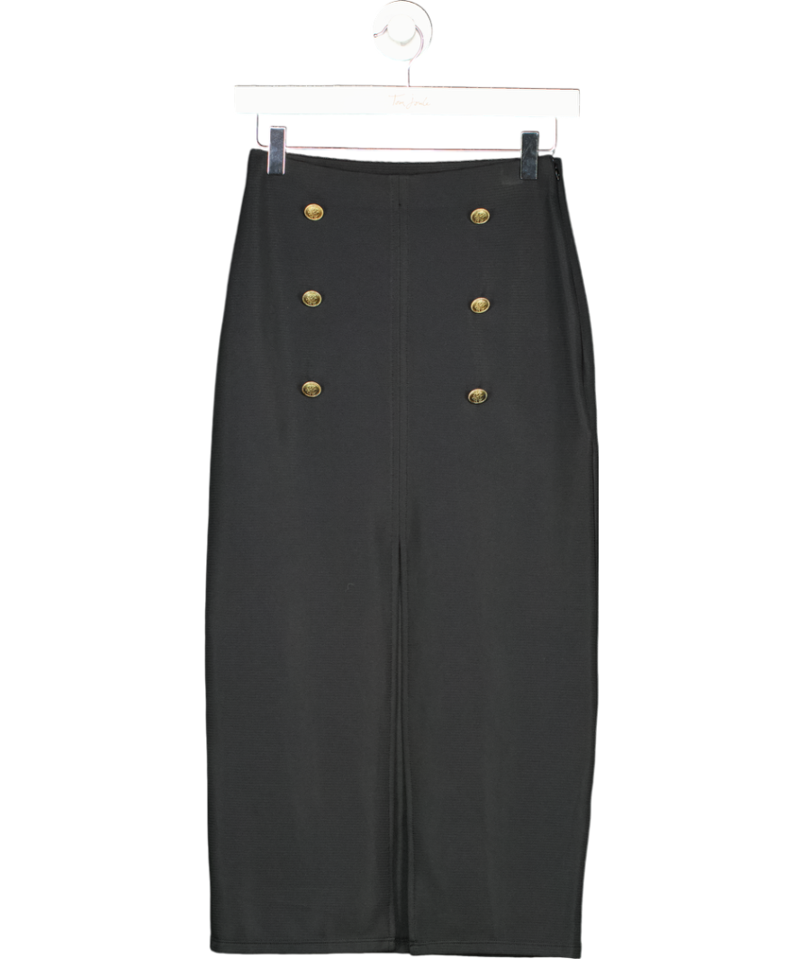 ZARA Black Buttoned Ottoman Gold Button Midi Skirt UK S
