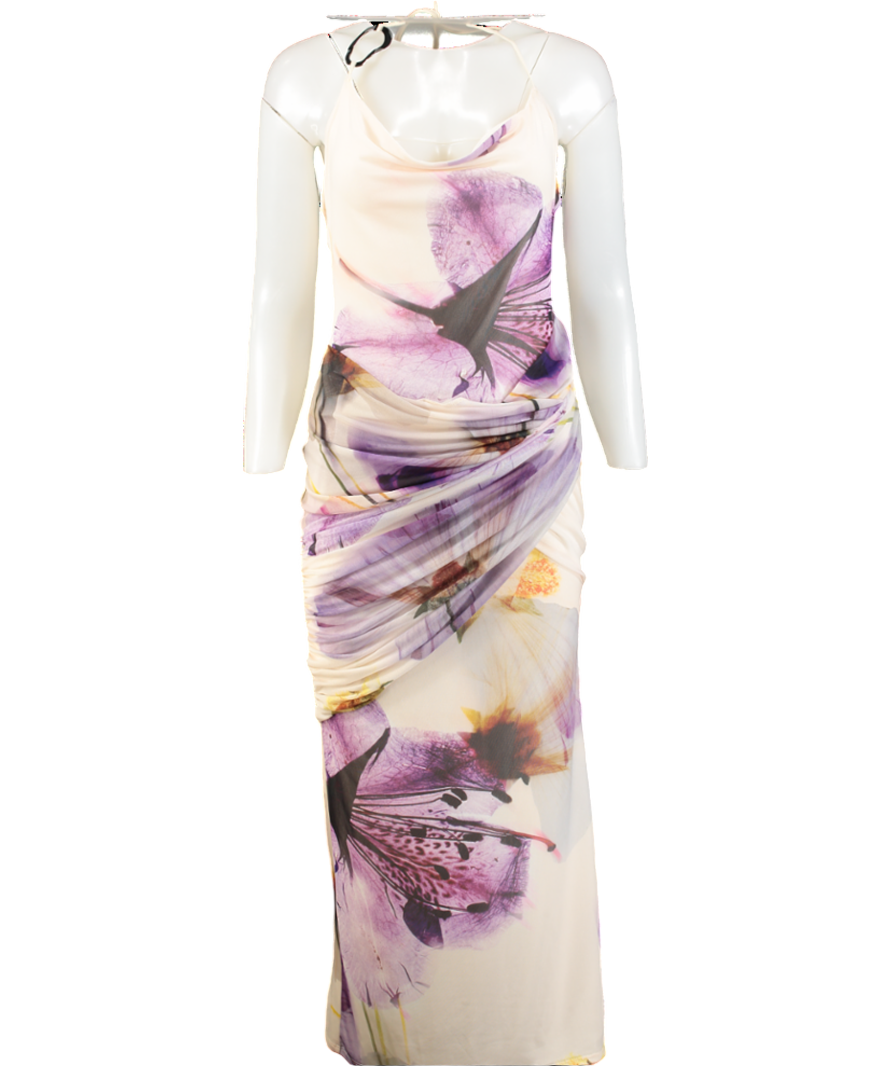 boohoo Brown Floral Tie Front Maxi Dress UK 14