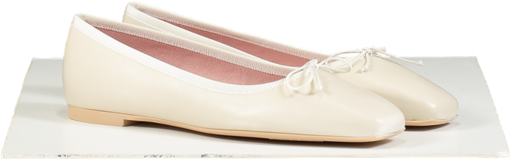 Pretty Ballerinas Natural Camille Cream Leather Square Toe Ballerina Shoes UK 6 EU 39 👠