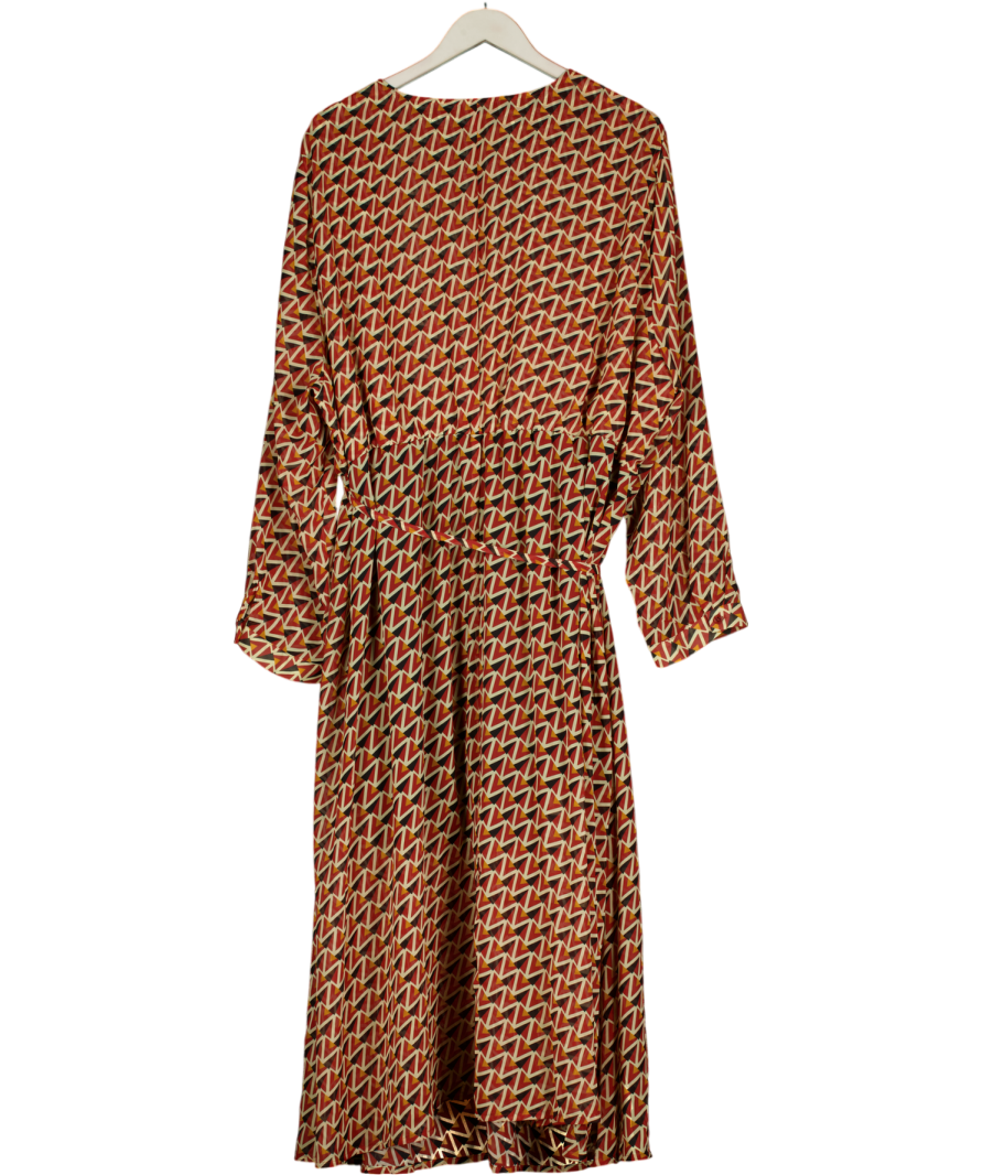 Ulla Popken Burgundy / Black/ Cream Geometric Print Maxi Dress UK 32/34