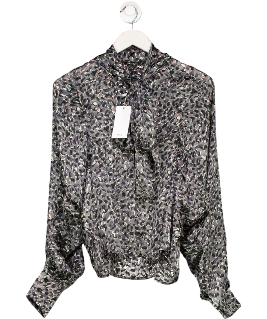 MANGO Grey Animal-print Blouse With Bow Neck UK S