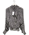 MANGO Grey Animal-print Blouse With Bow Neck UK S