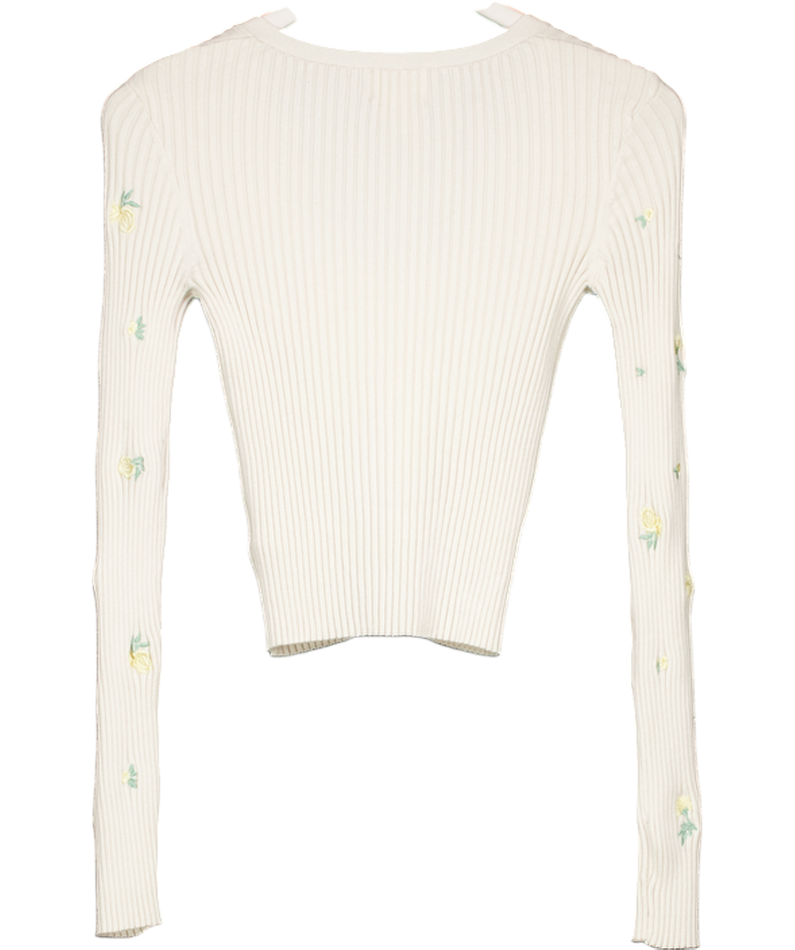 H&M Cream Embroidered Floral Ribbed Cardigan And Cami Top Set UK XS