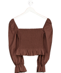 Reformation Brown Darby Shirred Stretch Organic Cotton-poplin Top UK XS