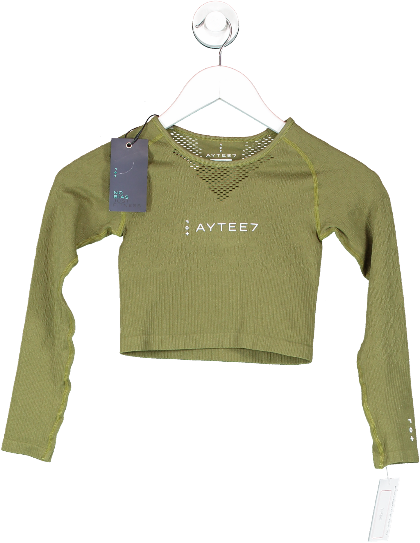 aytee7 Green Flawless Long Sleeve Crop Top Khaki UK 6