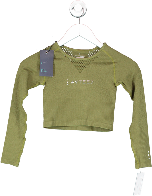aytee7 Green Flawless Long Sleeve Crop Top Khaki UK 6