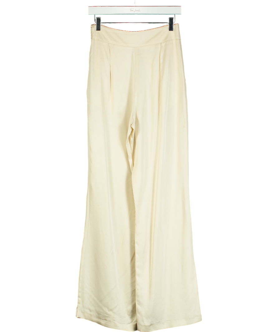 Sezane Cream Satin Wide-leg Trouser UK S