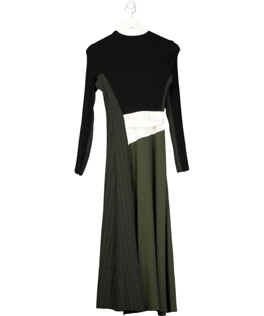 REISS Green Emilina Rib-knit Panelled Belted Midi Dress UK 6