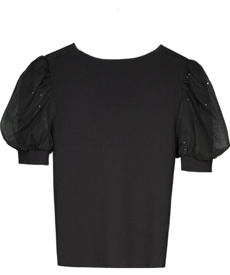 S-DEER Black Knit Twist Front Crop Top UK S