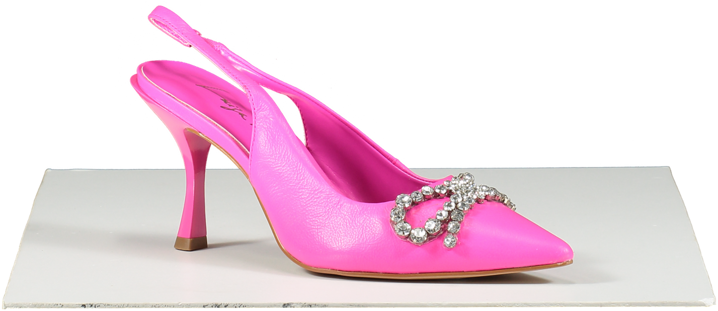 Luiza Barcelos Pink Crystal Bow Embellished Sling Back Heels UK 6 EU 39 👠