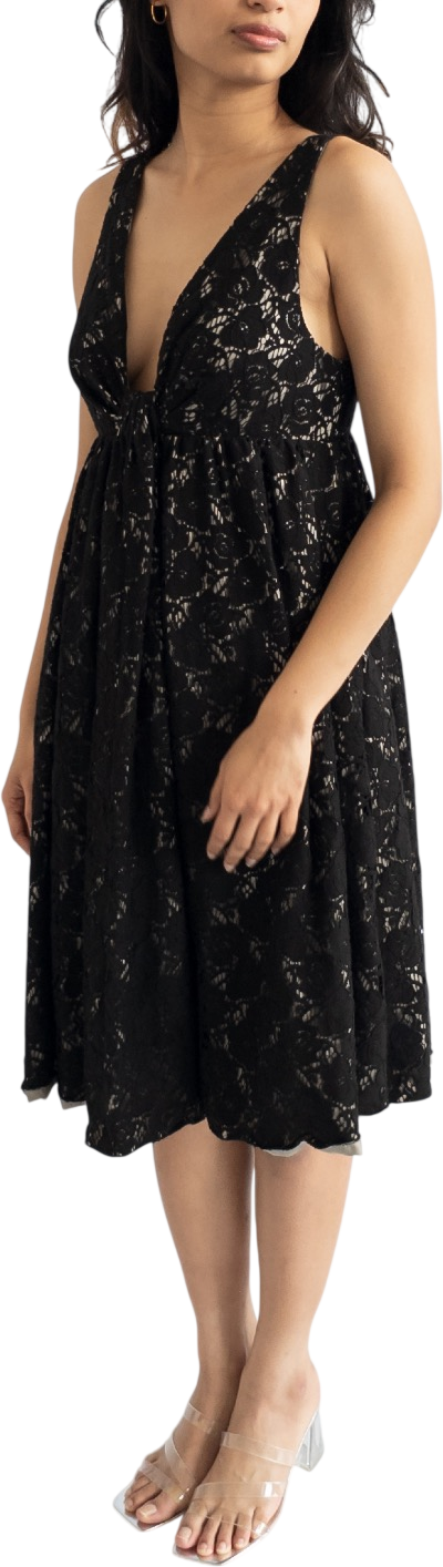 Emporio Armani Black Lace Plunge Front Midi Dress It42 UK 10