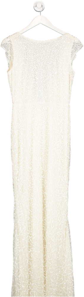 Coast Cream Draped Cowl Back Sequin Bridal Maxi Dress UK 10