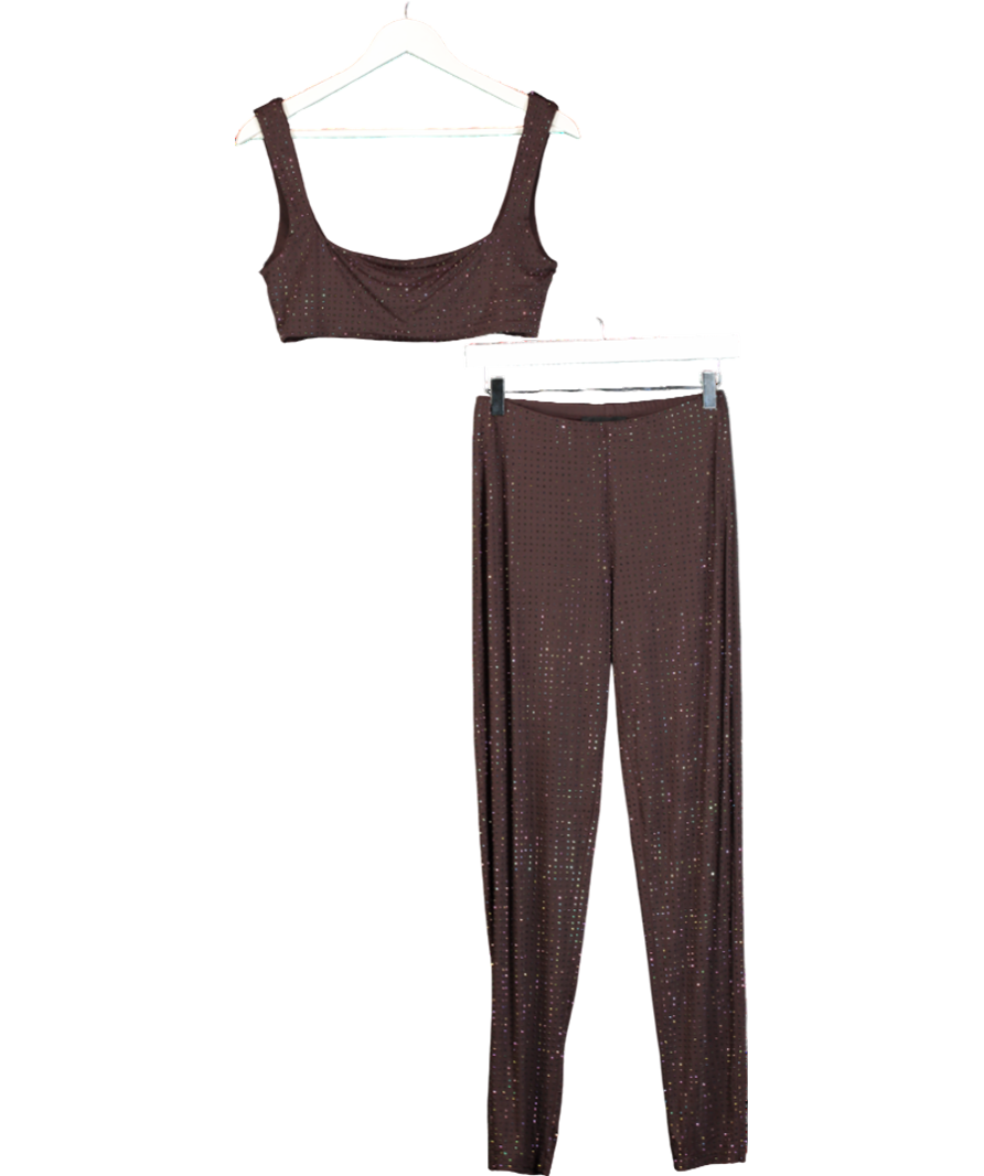 White Fox Brown Running Late Embellished Crop Chocolate & Leggings UK L