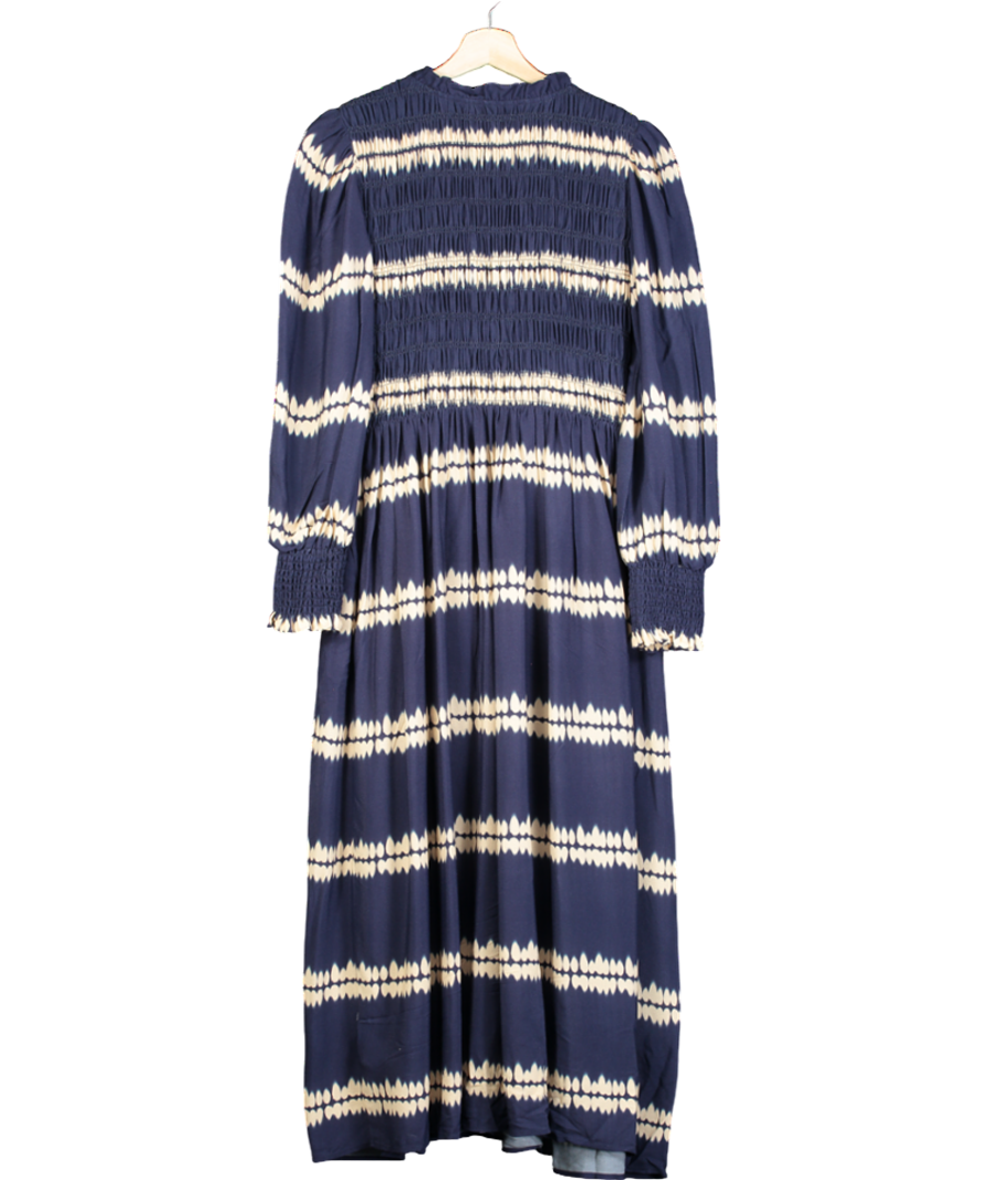 WYSE LONDON Blue and Cream Aggie Shibouri Dress - Midnight/Ivory UK 8