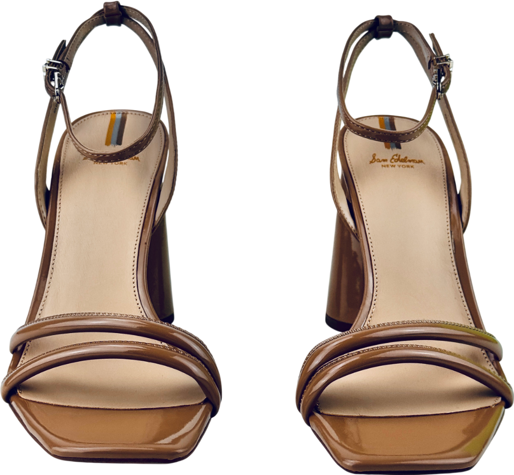 SAM EDELMAN Nude Patent Lather Block Heel Sandals Us10 UK 8 EU 41 👠