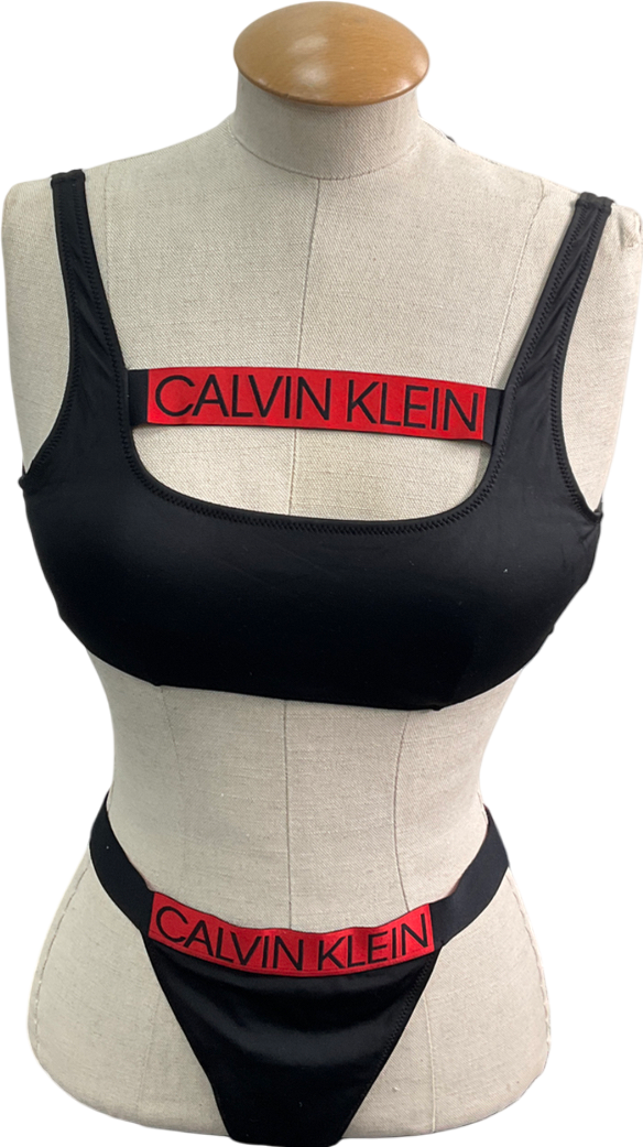 Calvin Klein Black High Cut Bikini Set UK S