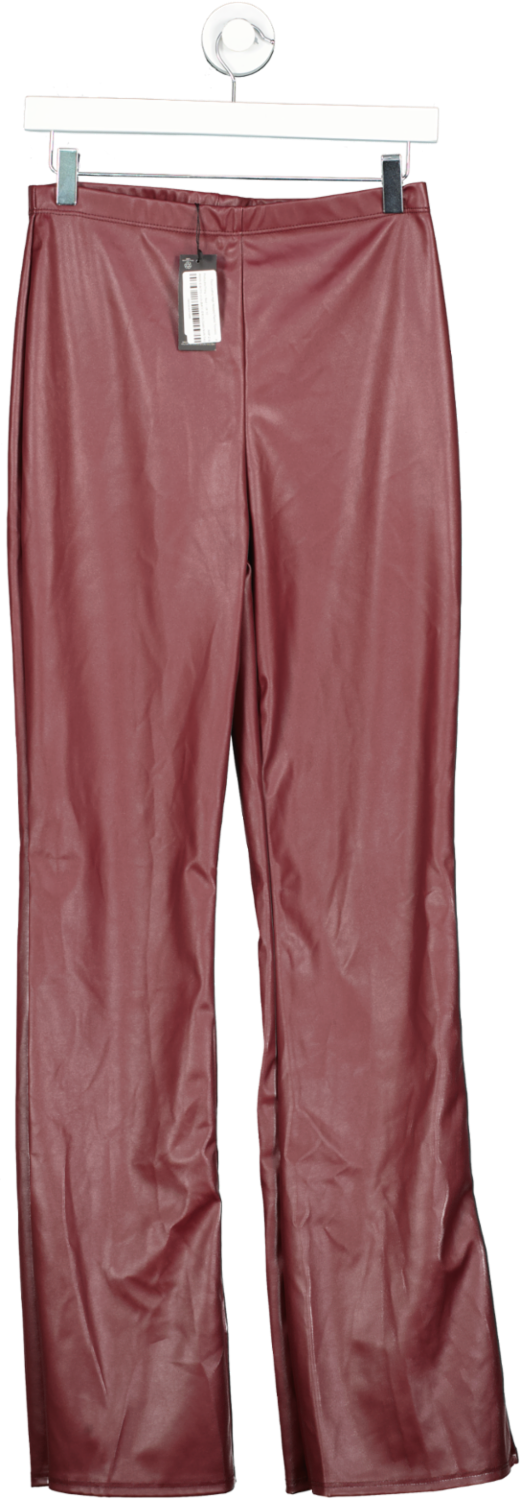 PrettyLittleThing Red Faux Leather High Waisted Flared Trousers UK 10
