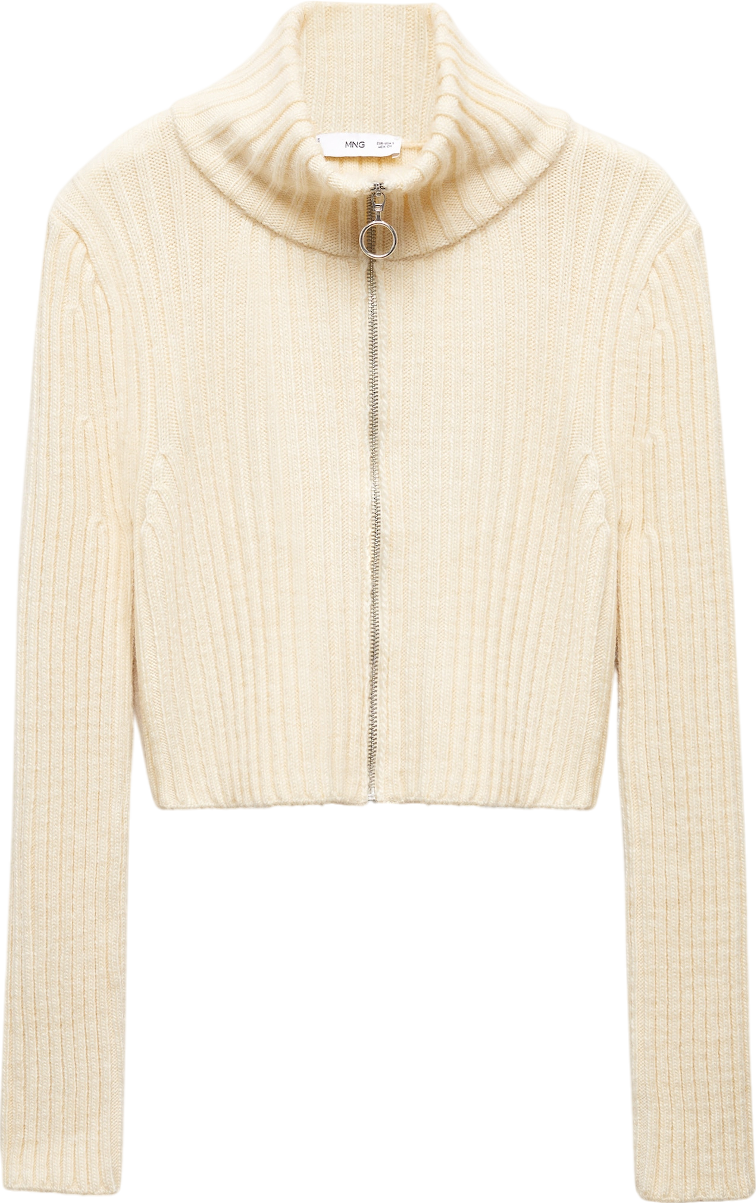 MANGO Cream Zipper Cropped Cardigan UK S