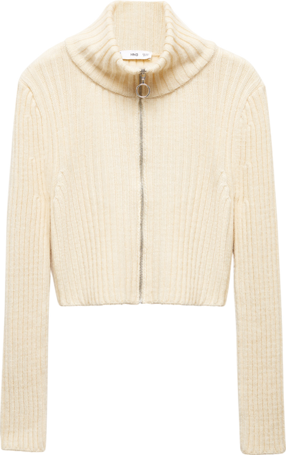 MANGO Cream Zipper Cropped Cardigan UK S