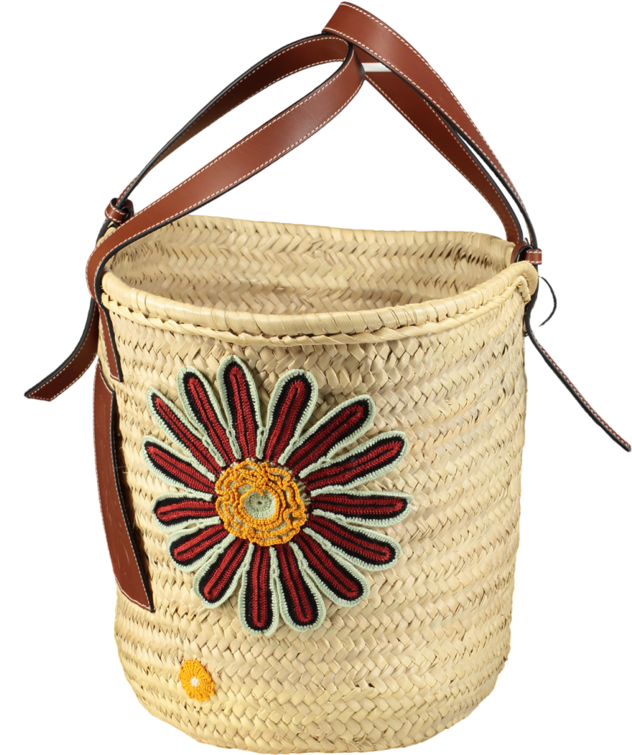 LOEWE Grande basket Tote Bag In Rafia Ricamata Floreale