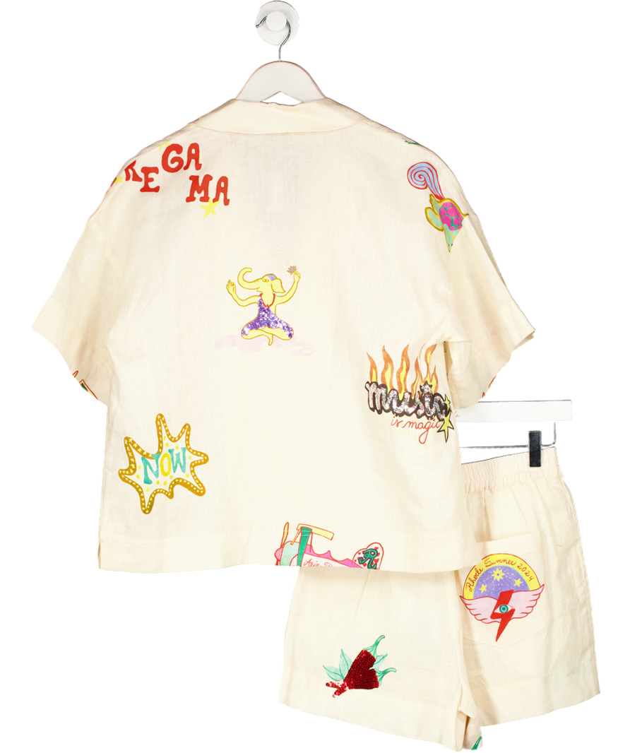 RHODE RESORT Cream 2-piece Linen Nola Shirt And Audrina Shorts In Do Re Mi Print ⁠ UK XS