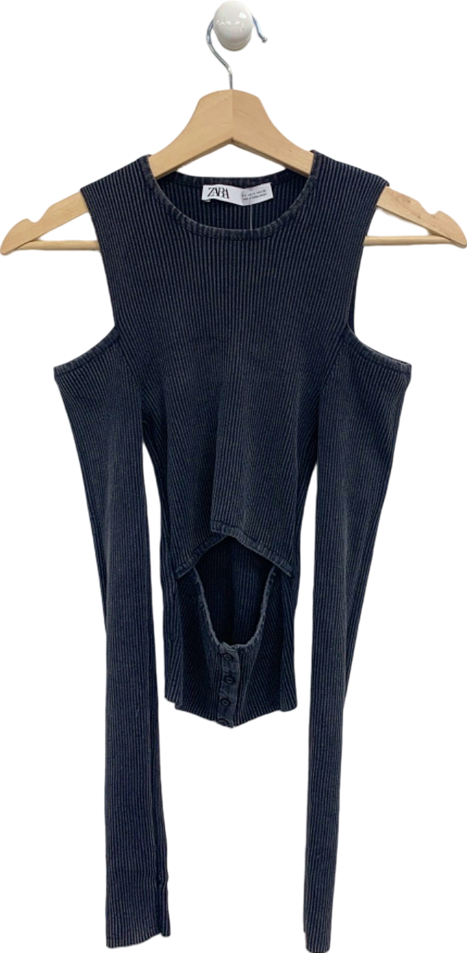 Zara Navy Ribbed Cut-Out Top UK S