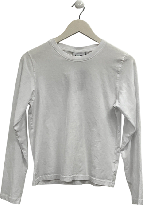 Weekday White Long Sleeve Cotton Top UK S