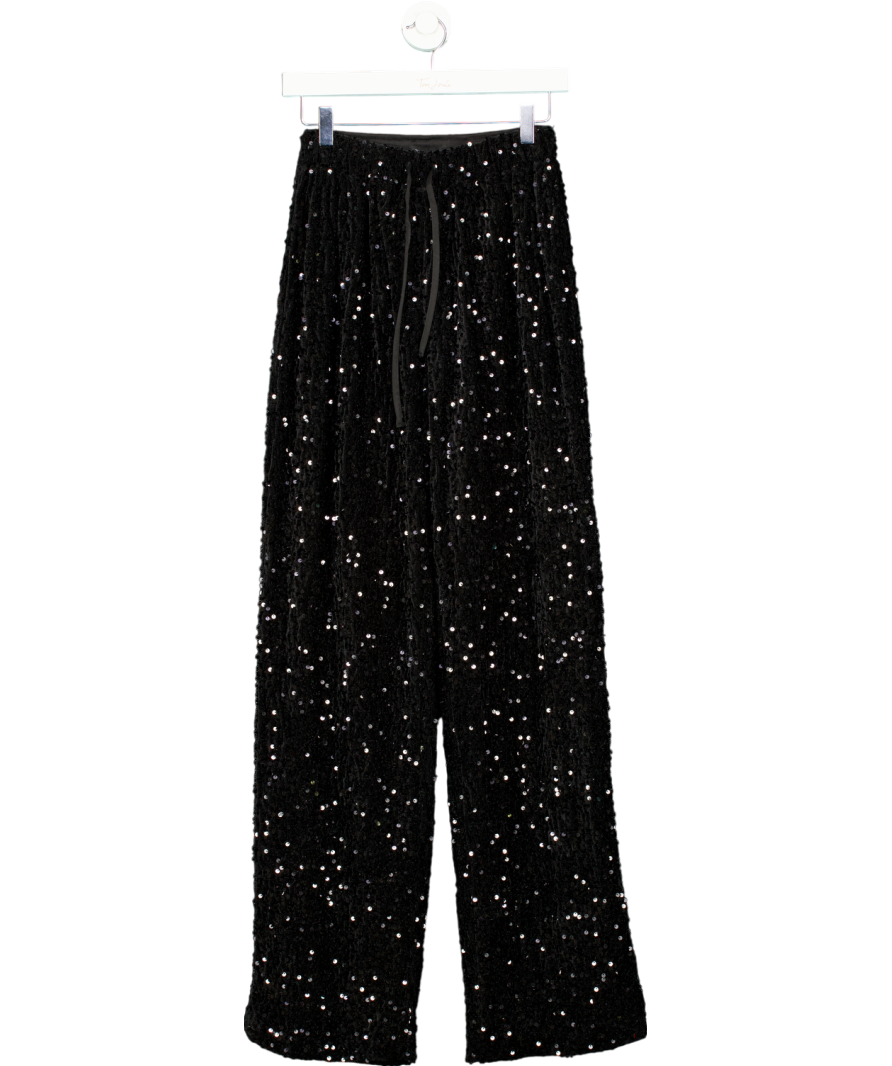 Noughts & Kisses Black Sequin Wide Leg Trousers UK S