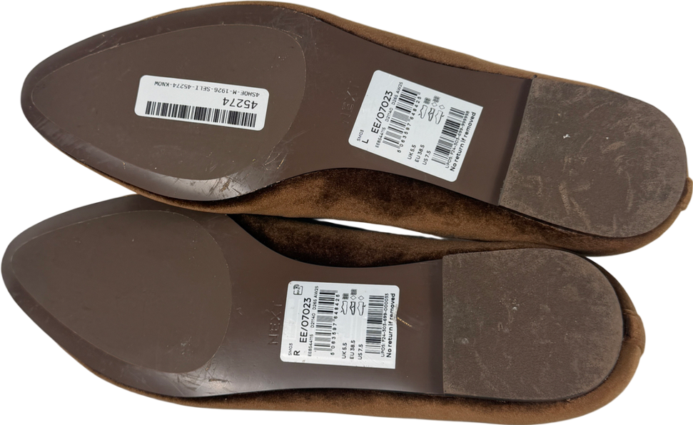 Next Brown Mary Jane Casual Velvet Flat Shoes UK 5.5 EU 38.5 👠