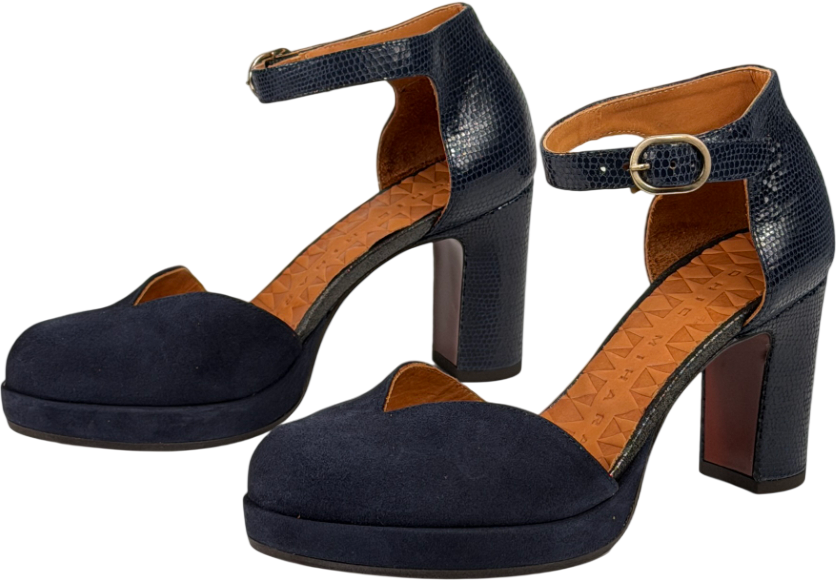 CHIE MIHARA Jo Maho Navy Blue Suded & Leather Block Heel Mary Jane Pumps UK 3 EU 36