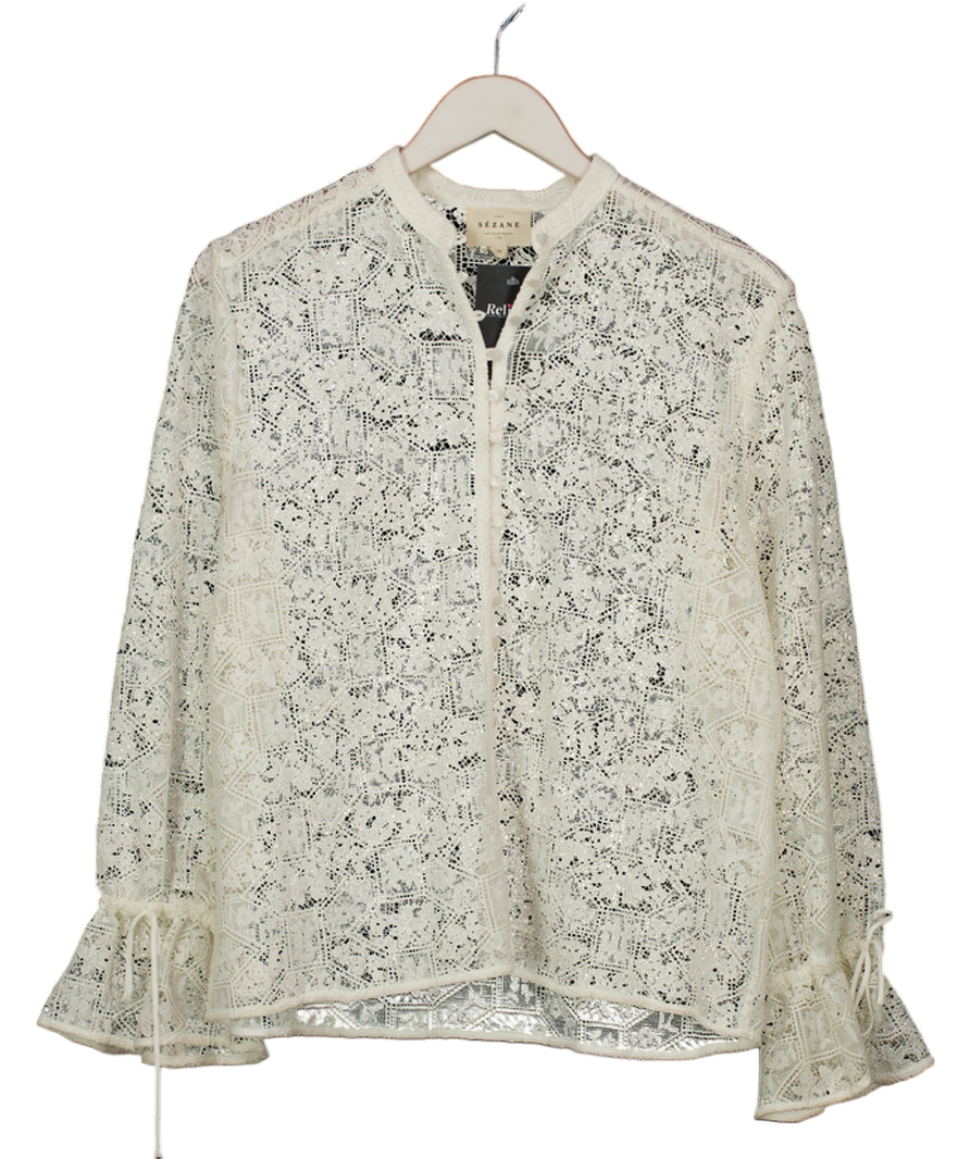 Sezane Cream Faria  Ecru Guipure Lace Blouse Fr34 UK 6