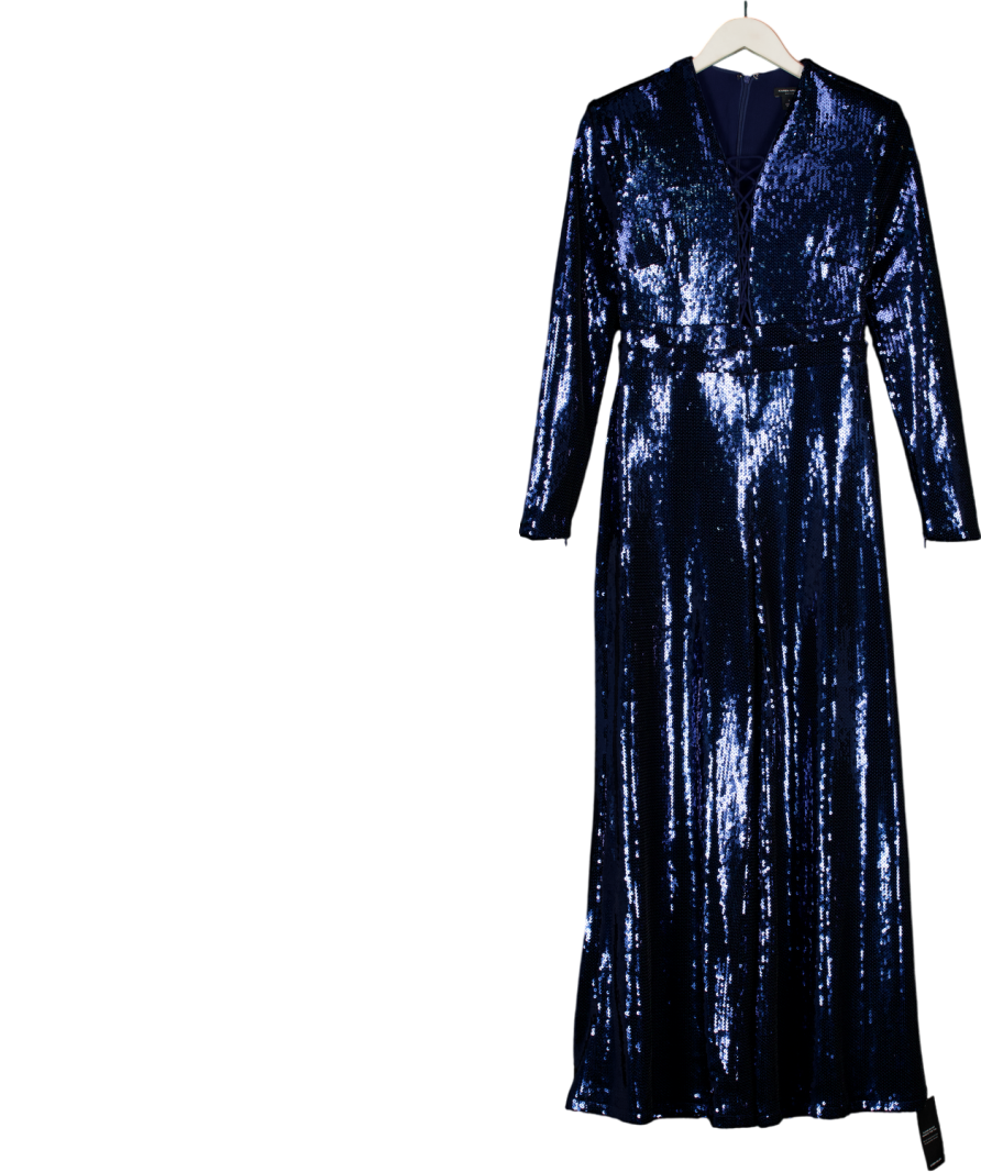 Karen Millen Blue Lace Up Detail Long Sleeve Jumpsuit - Petite UK S