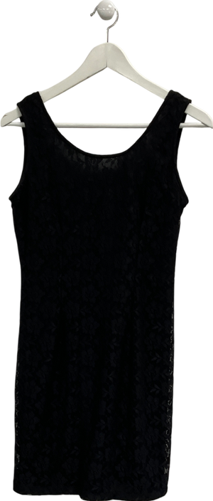 Fska Black Floral Lace Sleeveless Mini Dress, Low Cut Back With Bow Detailing UK M