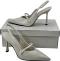 CHARLES & KEITH Cream Helena Pearl-buckle Pointed-toe Slingback Pumps UK 3 EU 36 👠