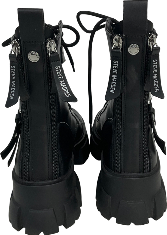 STEVE MADDEN Black Traction Action Leather Ankle Boots UK 6 EU 39 👠