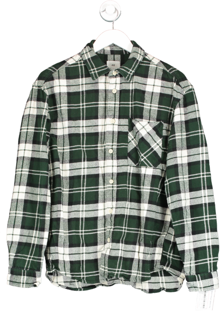 H&M Green Relaxed Fit Checked Flannel Shirt UK M