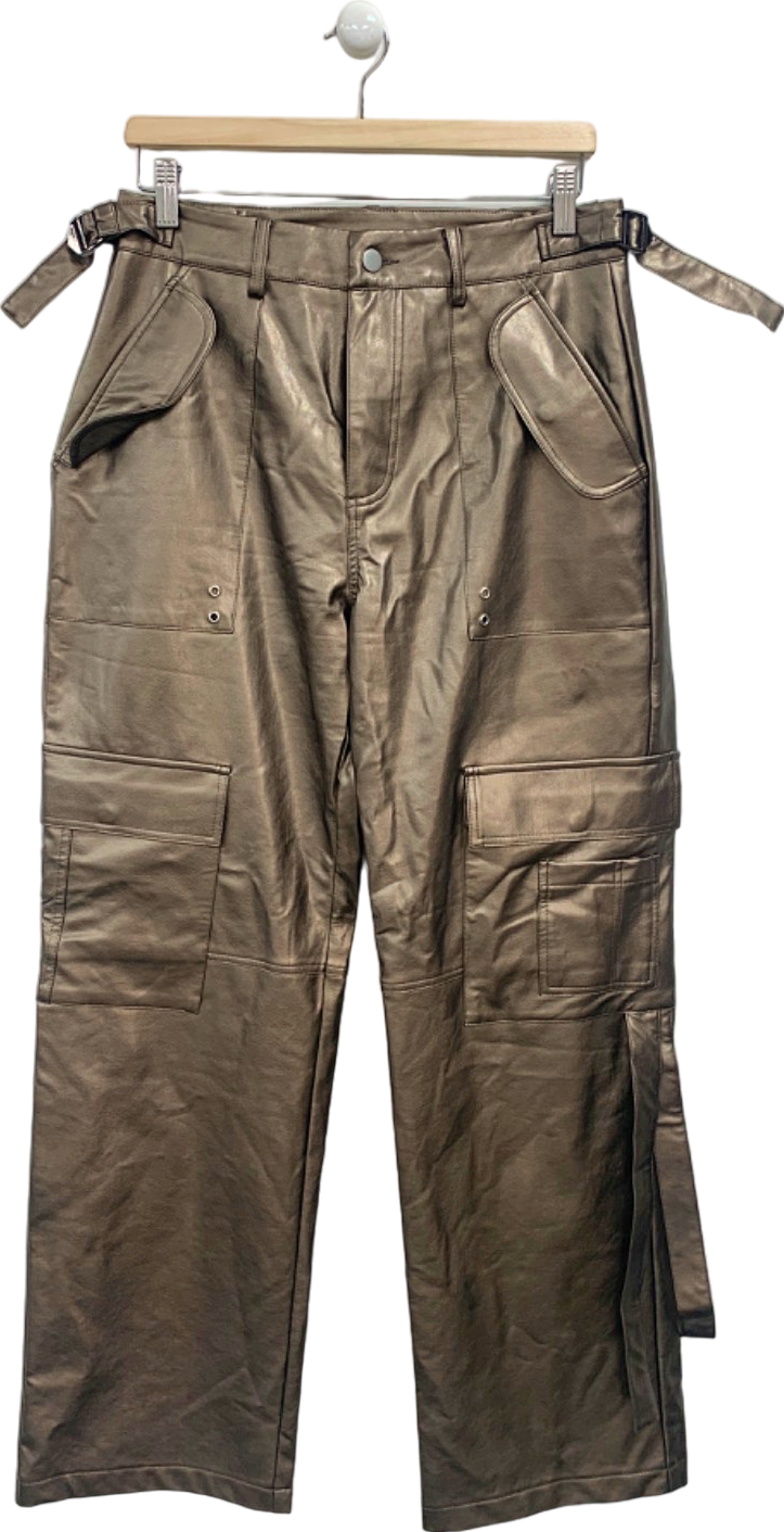 Brown Faux Leather Cargo Trousers UK M