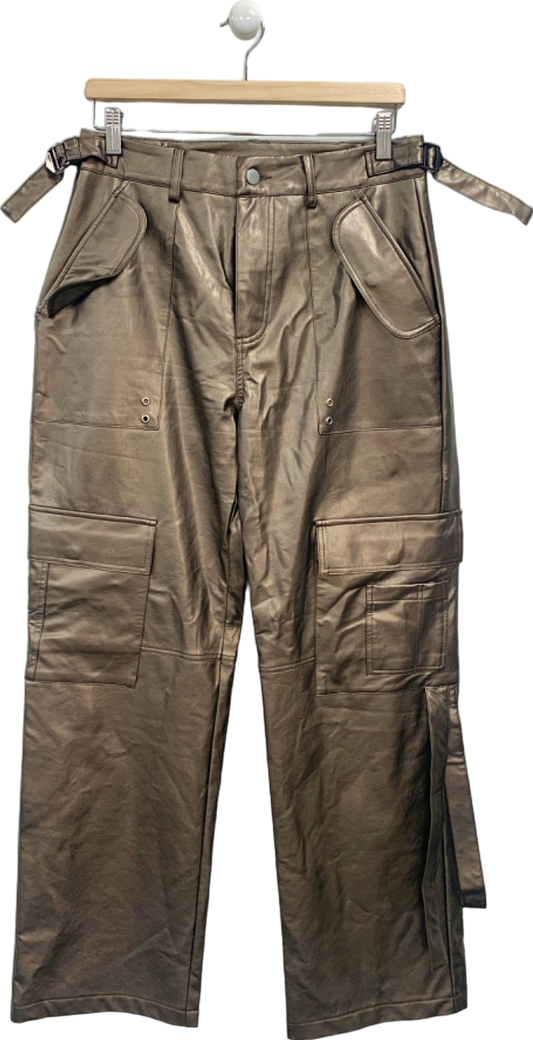 Brown Faux Leather Cargo Trousers UK M