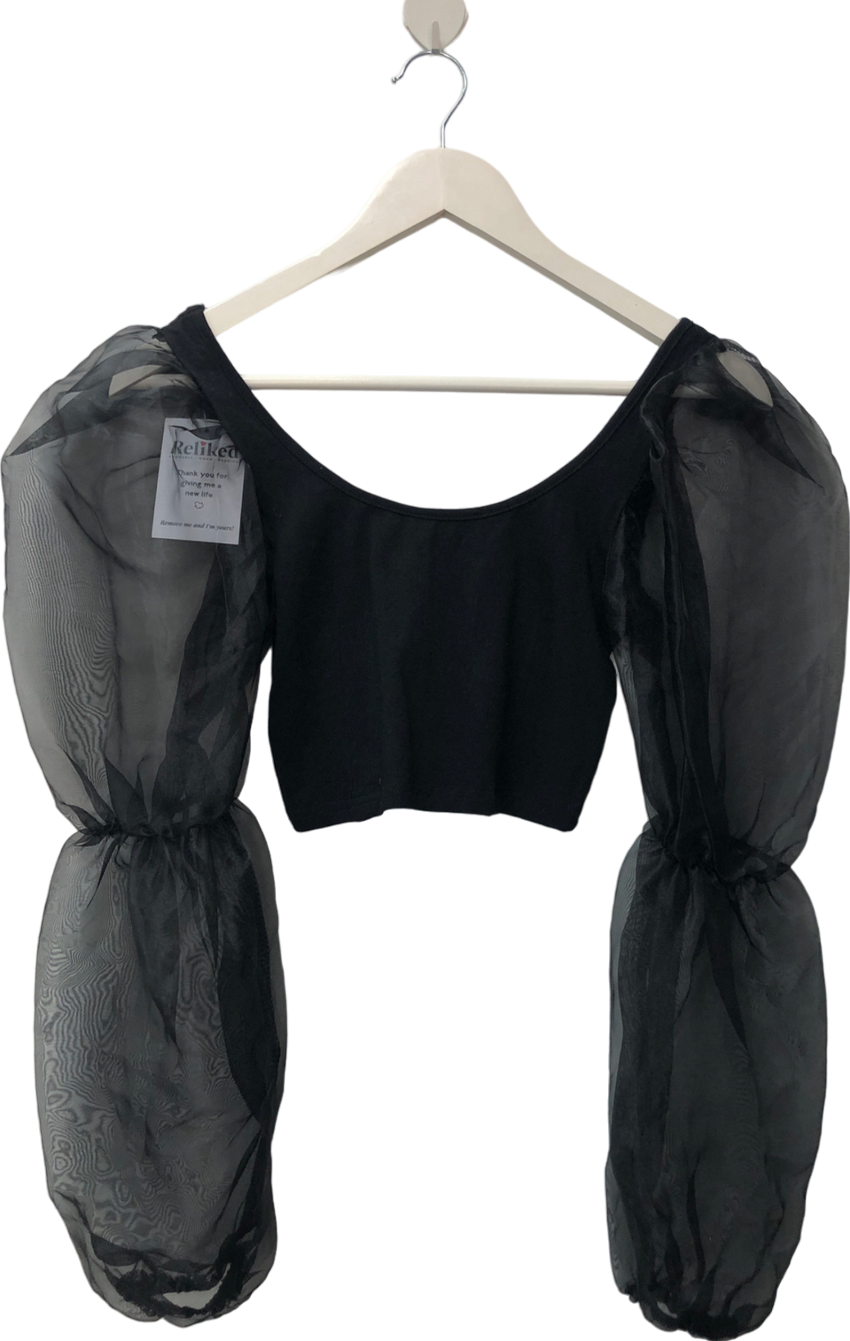 H&M Black Cropped Puff-sleeved Top UK 4