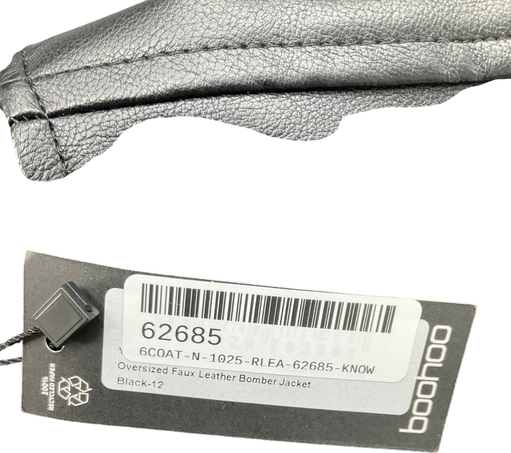 boohoo Black Faux Leather Oversized Bomber Jacket UK 12