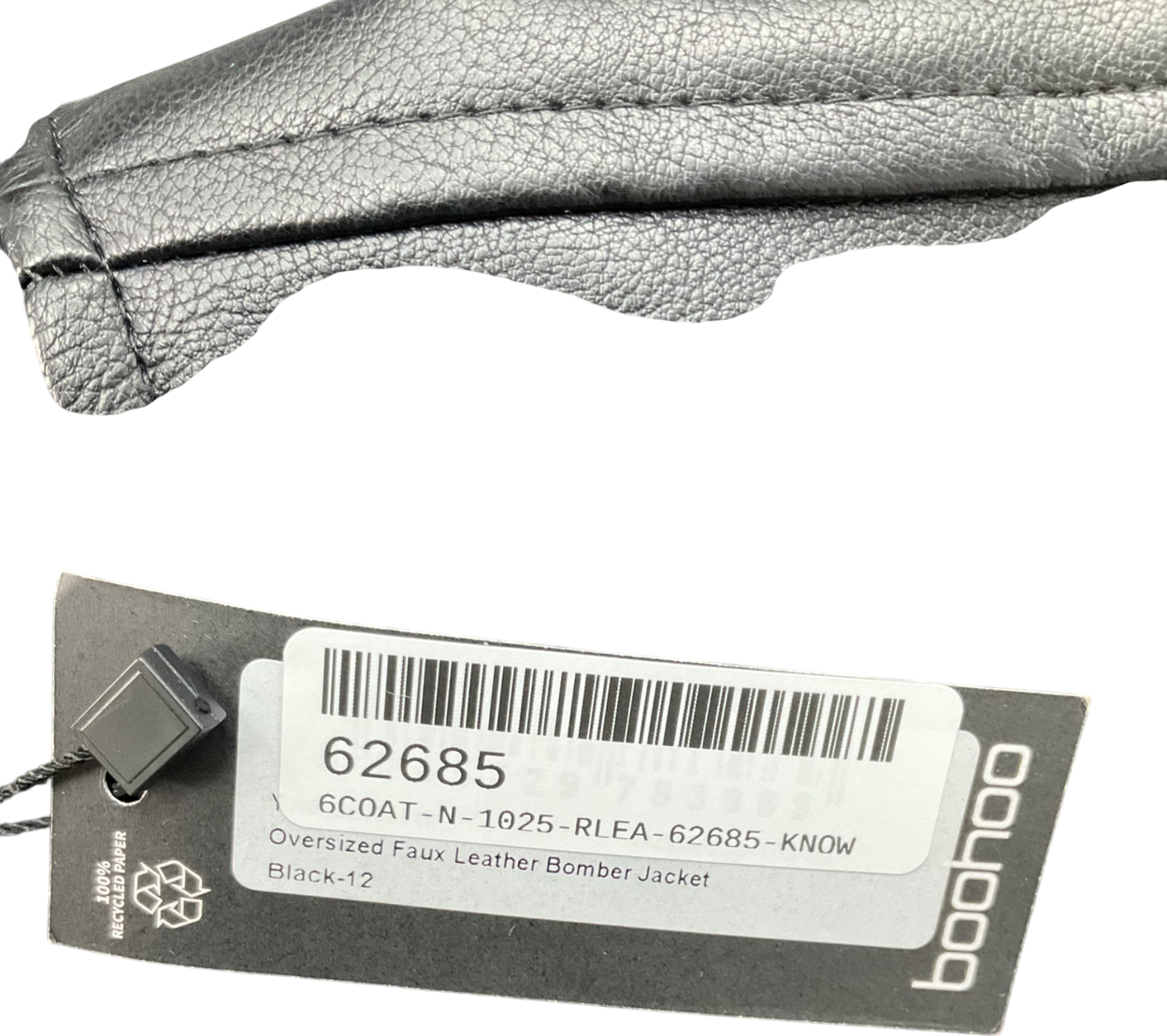 boohoo Black Faux Leather Oversized Bomber Jacket UK 12