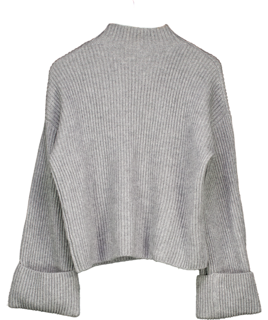 Fabrique Grey Victoria Mock Neck Sweater In Merino Cashmere Blend Knit UK S