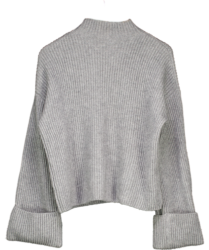 Fabrique Grey Victoria Mock Neck Sweater In Merino Cashmere Blend Knit UK S