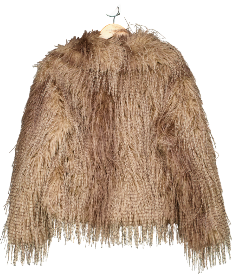 River Island Brown Faux Feather Fur Coat UK S