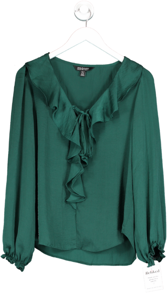 Friends like these Green Satin Long Sleeve Ruffle Front V Neck Blouse UK 12