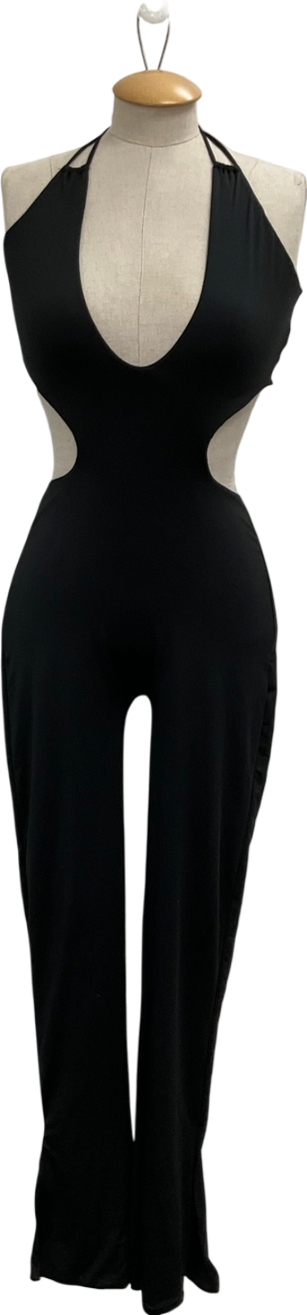 Oh Polly Black Modal Cut Out Jumpsuit UK 8