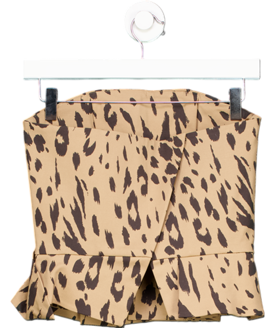 & Other Stories Beige Leopard Pleated Drape Detail Bustier Top UK 8