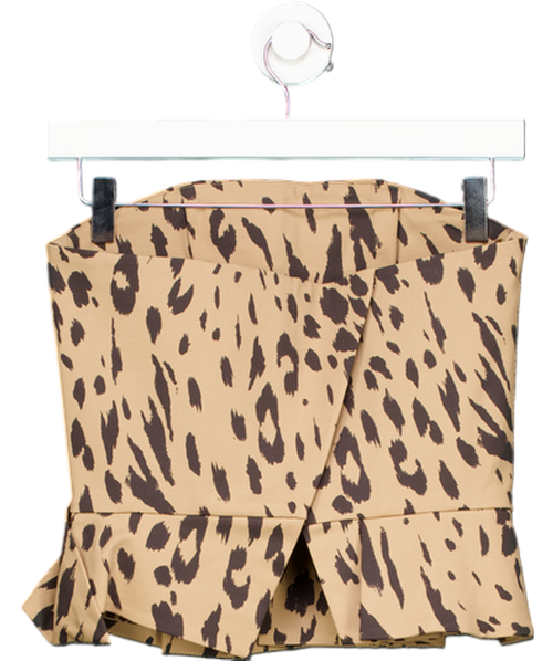 & Other Stories Beige Leopard Pleated Drape Detail Bustier Top UK 8