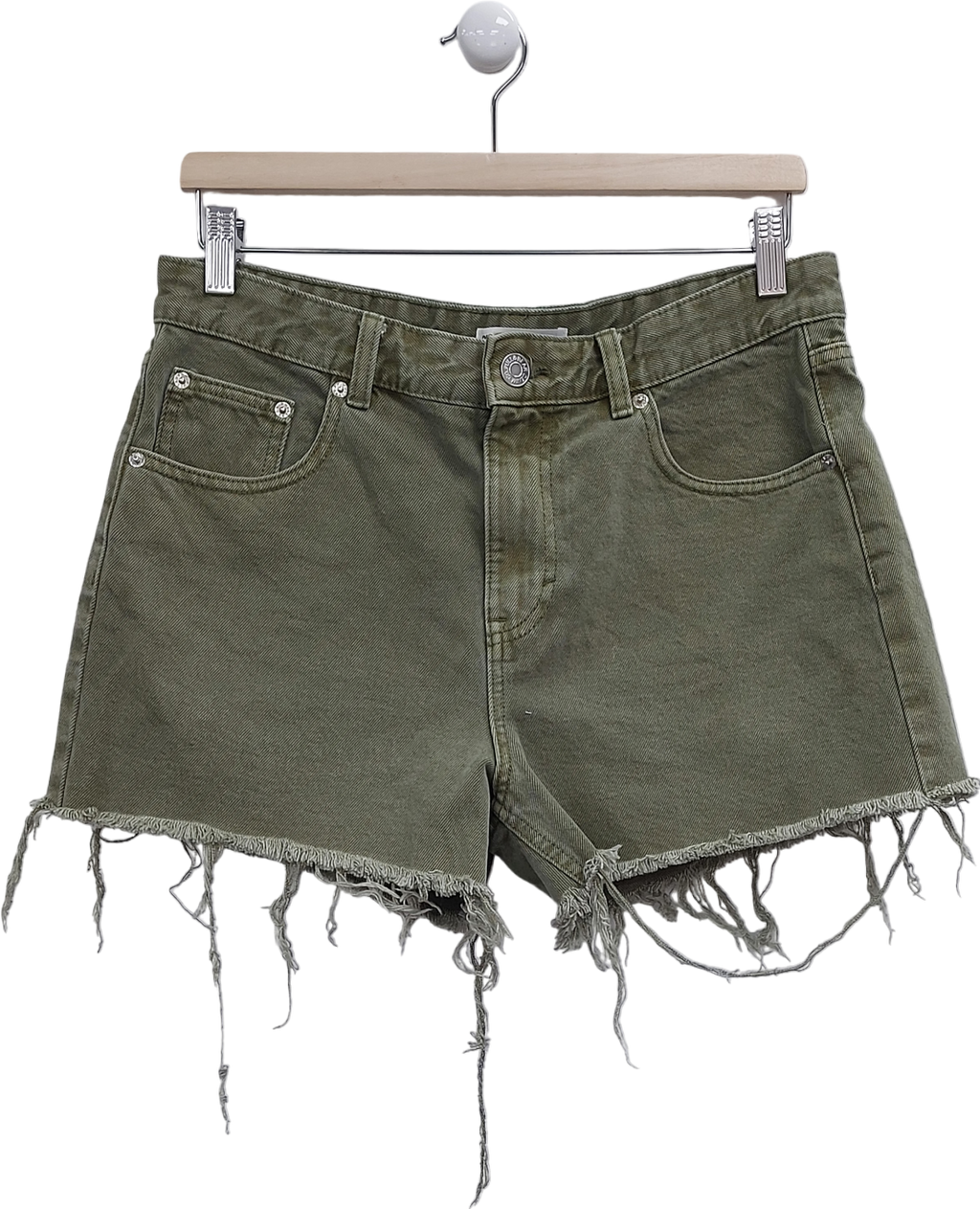Pull&Bear Green Distressed Hem Denim Shorts UK 10