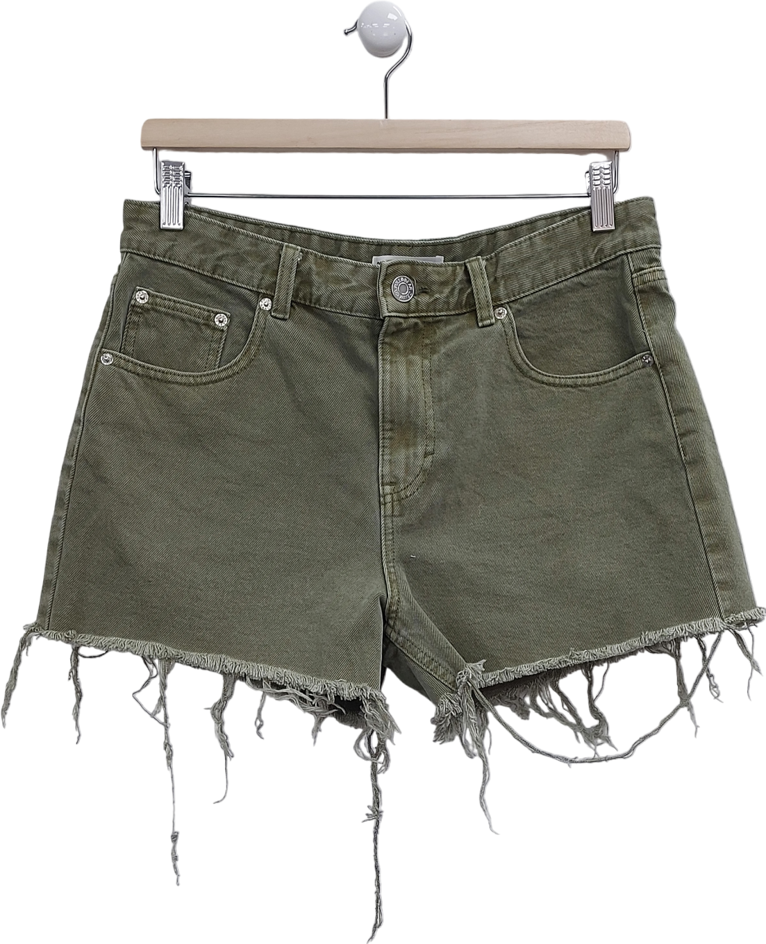 Pull&Bear Green Distressed Hem Denim Shorts UK 10